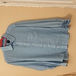 Benson men powder blue button down w/paisley collar & cuff shirt size large